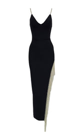 BANDAGE FRINGED MAXI DRESS IN BLACK