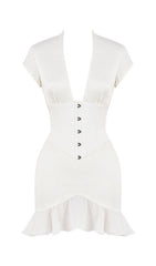BODYCON V NECK MINI DRESS IN WHITE