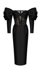 STRAPLESS LACE MIDI DRESS