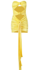 STRAPLESS MINI DRESS IN YELLOW