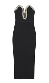 CRYSTAL EMBELLISHED MIDI DRESS IN BIACK