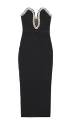 CRYSTAL EMBELLISHED MIDI DRESS IN BIACK