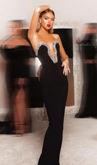 CRYSTAL EMBELLISHED MIDI DRESS IN BIACK