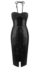 Cut Out High Split Maxi Dress in Black