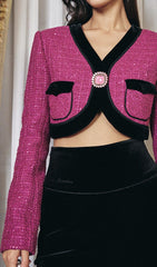 V NECK LONG SLEEVE PATCHWORK BUTTON VINTAGE SHORT COATS