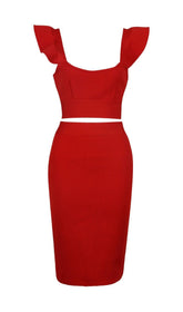 TWO PIECE SET KNIT MINI DRESS IN RED