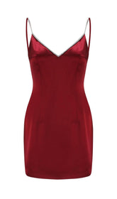 SATIN BOW BACK MINI DRESS IN WINE RED