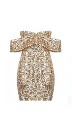 GOLD SEQUIN STRAPLESS MINI DRESS