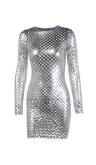 CUT OUT MINI VODYCON DRESS IN SLIVER