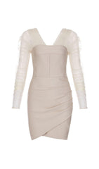 STRAPLESS BANDAGE MINI DRESS IN BEIGE