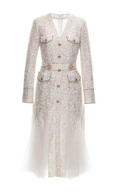 BEIGE LIGHT LUXURY MESH FISHTAIL LACE THICKENED DRESS
