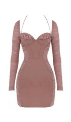 DARK ROSE PINK RUCHED CORSET MINI DRESS