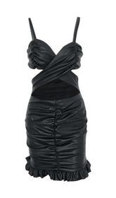Lace sling leather skirt