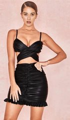 Lace sling leather skirt