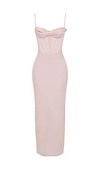 Pink satin suspender elegant dress