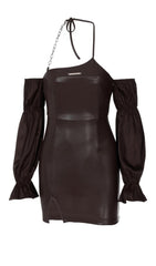 Puff leather sleeve dress