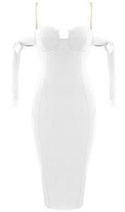 WHITE SHIRRED MIDI SUNDRESS