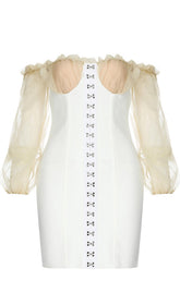 WHITE YARN SLEEVE MINI DRESS