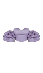 PURPLE STEAPLESS RUFFLED TOP