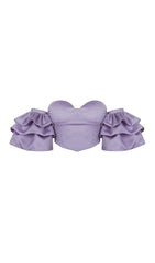 PURPLE STEAPLESS RUFFLED TOP