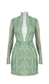PRINTED MESH LACE UP MINI DRESS