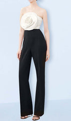 3D FLOWER STITCHING JUMPSUIT IN BLACK