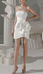 APPLIQUÉD SATIN MINI DRESS IN WHITE