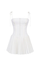 WHITE PLEATED MINI DRESS