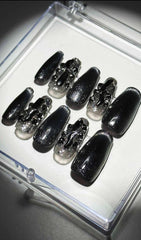 BLACK CAT EYE CRYSTAL HANDMADE PRESS ON NAILS