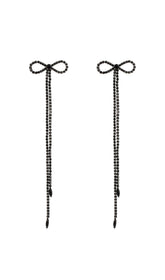 RHINESTONE BOW LONG CHAIN EARRINGS
