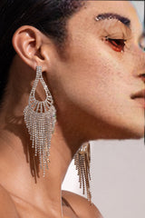 GOLD DIAMANTE TEARDROP TASSEL EARRINGS