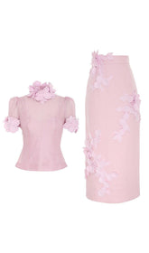 FLORAL APPLIQUÉD MESH MIDI DRESS