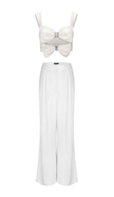 BOW-EMBELLISHED TWO-PIECE SUIT IN WHITE