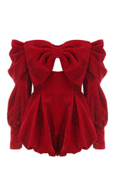 VELVET STRAPLESS MINI DRESS IN RED