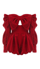 VELVET STRAPLESS MINI DRESS IN RED