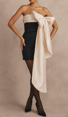 BLACK & IVORY BOW MINI DRESS