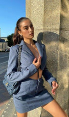 TIE SUIT MINI DRESS IN DEEP BLUE