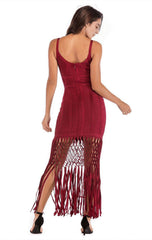 WINE DRAPED MAXI BANDAGE DRESS