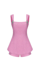 BOW-EMBELLISHED RHINESTONE MINI DRESS IN PINK