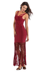 WINE DRAPED MAXI BANDAGE DRESS