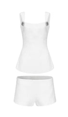 BOW-EMBELLISHED RHINESTONE MINI DRESS IN WHITE