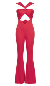 HALTER SLEEVELESS JUMPSUIT IN RED