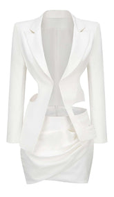 HOLLOW OUT LONG SLEEVE JACKET TOP AND SHORT SKIRT
