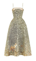 JUNGLE PRTINTED MIDI DRESS IN CHOCOLATE