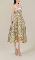 JUNGLE PRTINTED MIDI DRESS IN CHOCOLATE