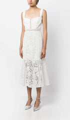 LACE DETAIL STRAPPY MIDI DRESS IN WHITE