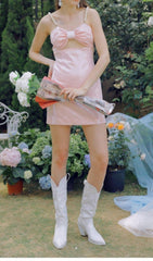 PEARL STRAPPY SATIN MINI DRESS IN PINK