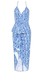 RUFFLE STRIPES MIDI DRESS IN BLUE