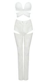 CUT OUT PU TWO-PIECE SUIT IN WHITE