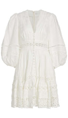 V-NECK BOTTON MIDI DRESS IN WHITE